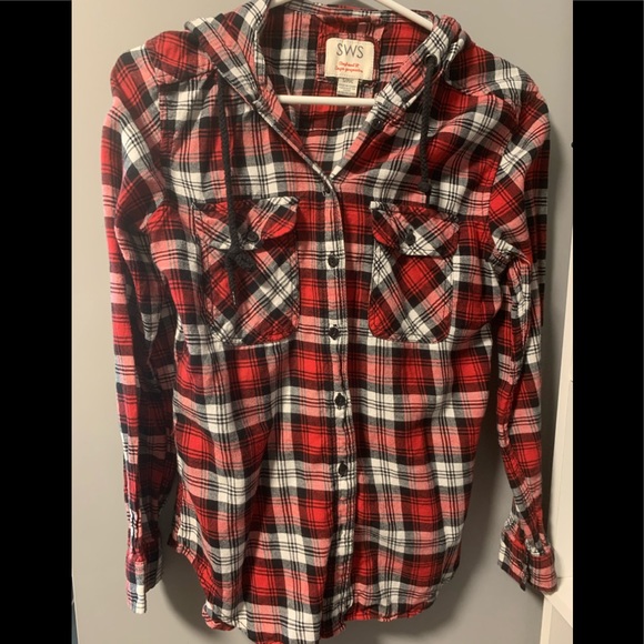 Long Sleeve Plaid Shirt Hoodie - Picture 1 of 5